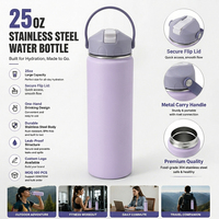 Bouteille d'hydratation sportive isolée sous vide de 24 oz, violette, durable, avec couvercle à poignée pratique et rivets métalliques, idéale pour le camping et les voyages en extérieur