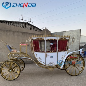 White Gold Royal Horse Drawn Carriage With Red Curtains And Red Seats Customizable Wedding Sightseeing <b>Coach</b> - Product Image 4