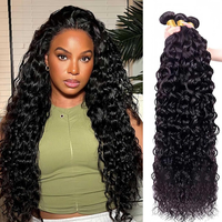 12A Extensions de cheveux humains vierges brésiliens, trame ultra double drawn Water Wave pour tissage, sans nœuds ni perte, douceur durable
