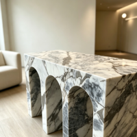 Table console rectangulaire en marbre blanc éléphant, style nordique moderne et luxueux, pour entrée, salon ou couloir.