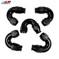 BJR Raccord coudé en aluminium CNC à flux complet PTFE AN10 AN12 AN16 150 degrés, finition noir mat / poli miroir, pour systèmes de carburant