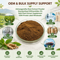 Extrait de racine d'Ashwagandha en poudre, avec 5% de Withanolides standardisés, supplément d'extrait végétal en vrac, OEM, marque privée, vente en gros