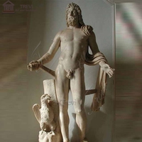 Sculpture de jardin antique de dieu grec, grande statue de zeus en marbre blanc naturel avec thender