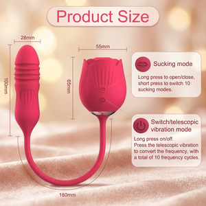 Vibrador de Rosa Telescópico con Succión y Vibración, Recargable por USB, 10 Frecuencias, 100% Impermeable, Juguetes Sexuales - Product Image 3