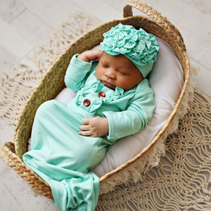 Ultra Morbida Come la Seta Infantile Manica Lunga di Bambù Sacco A Pelo con il Cappello Appena Nato Del Bambino Ruffle Annodato Abito - Product Image 5