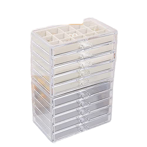Custom Logo Jewelry Organizer Wooden Base Transparent Showcase with 5 Gray Velvet Trays, Ring Earring Necklace Storage Holder - Product Image 4