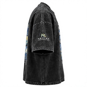 Nouveau T-shirt décontracté pour homme en jersey de coton noir délavé à manches courtes et col rond, imprimé, respirant, coupe classique, vente en gros - Product Image 5
