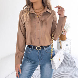 Chemise professionnelle coréenne pour femme, coupe ajustée, respirante, en polyester, à manches longues, boutonnée, couleur unie, idéale pour le bureau en été - Product Image 3