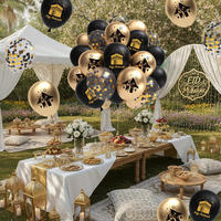 Lot de 26 ballons en latex à paillettes de 12 pouces, transparents, confettis, Umrah Mubarak, imprimés noir et or, pour la fête de l'Aïd musulman