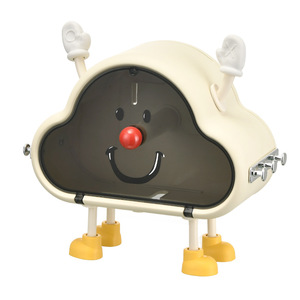 Cloud Shaped Toilet Paper Holder Wall Mounted Creamy White Storage Box With Face Design For Bathroom - Product Image 4