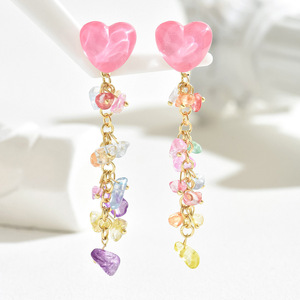 Heart Shaped Drop <b>Earrings</b> With Colorful Crystal Tassels For Women Party Jewelry Zinc Alloy Stainless Steel <b>Post</b> EH4751 3 - Product Image 3