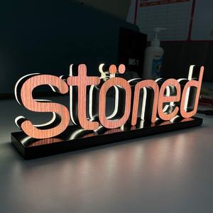 Letrero de Escritorio LED 3D Personalizado, Iluminación de Grano de Madera, Logotipo Acrílico <span class=keywords><strong>con</strong></span> Base de Metal para Decoración de Recepción Corporativa - Product Image 5