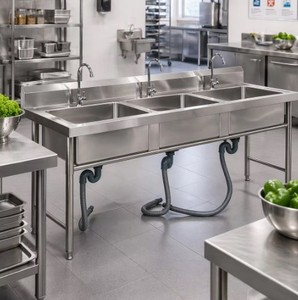 Lavello da <span class=keywords><strong>Cucina</strong></span> a Tre Scomparti in Acciaio Inox 304, Design Moderno Fatto a Mano, per Appartamenti, Vendita all'Ingrosso OEM ODM - Product Image 1