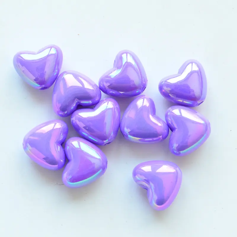 30PCS Acrylic solid color dazzling candy color perforated small heart DIY beaded heart mobile phone chain necklace accessories