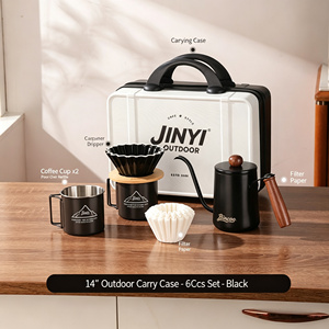 Wholesale Portable <b>Camping</b> Coffee Brewer Kit Includes Grinder Filter Cup <b>Kettle</b> Pot Thermometer Drip Coffee Maker Set - Product Image 4