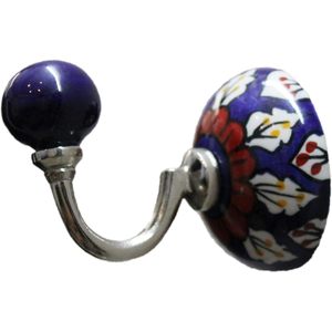 Floral Ceramic Wall Hook <b>Hanger</b> Beautifully Colored Bath Towel <b>Key</b> Red White Blue Leaf Design Wall Organizer - Product Image 2