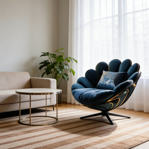 <span class=keywords><strong>Fauteuil</strong></span> individuel de luxe moderne en velours bleu paon avec structure métallique dorée pivotante - Product Image 4