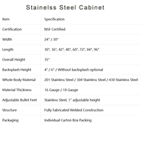 Table de travail professionnelle en acier inoxydable certifiée NSF, robuste, avec armoire, crédence, 2 portes coulissantes et 3 tiroirs pour cuisine (OEM/ODM)