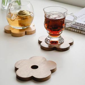 Wooden Flower Coasters Solid Wood Heat Insulating <b>Mats</b> For Tea Coffee Cup Protection Table Decor - Product Image 2