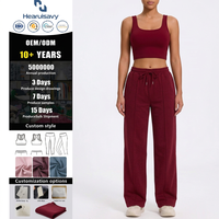 Ensemble de yoga 2 pièces pour femme : débardeur ajusté à col carré + pantalon large taille haute à cordon de serrage en Spandex/Nylon extensible dans les quatre sens