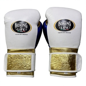 ถุงมือชกมวย No Boxing No Life สีขาวทองน้ำเงิน หนังแท้ สำหรับฝึกซ้อม ปิดด้วยเวลโคร สำหรับผู้ใหญ่ สั่งทำพิเศษ ถุงมือชกมวยระดับมืออาชีพ - Product Image 3