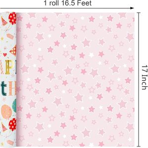 17th Birthday Gift Wrapping Paper for Girls Aluminized <b>Balloons</b> with Artistic Letters Design Double Sided Printed <b>Star</b> Pattern - Product Image 4