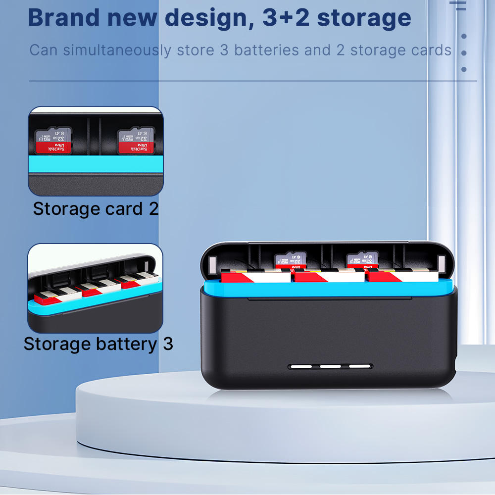 Hongdak Pocket Charger for GoPro Hero 13 TF Card Storage 3 Slots Battery Fast Charging Box for GoPro Hero 13 Battery Charger
