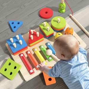 Tableau d'activités multifonctionnel 3-en-1 pour développer la motricité fine des bébés, jouets sensoriels Montessori, planche d'activités pour bébés de 1 an - Product Image 5