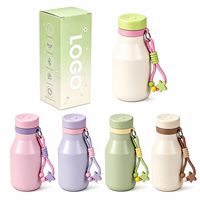Bouteille d'eau isotherme mignonne à motif de dessin animé, gourde portable en acier inoxydable avec cordon tressé pour l'école, les activités de plein air, les voyages, ou comme cadeau