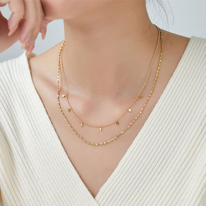 Collar Doble de Acero Inoxidable con Logotipo Personalizado, Resistente al Deslustre, Impermeable, Chapado en Oro de 18k, para Mujer - Product Image 3