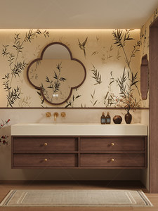 Mueble de baño colgante de pared con espejo inteligente y lavabo integrado sin juntas, estilo Song de inspiración antigua. - Product Image 1