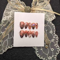 Vente en gros de 10 pièces de faux ongles en gel peints à la main, couleur nude jaune, français, faits à la main, en acrylique, à presser, de haute qualité
