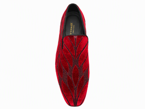 Mocassins en velours rouge pour hommes, motif feuille, bordure scintillante, chaussures habillées, bout rond, semelle en caoutchouc souple, pour le bureau, les occasions professionnelles, les mariages et les fêtes - Product Image 4