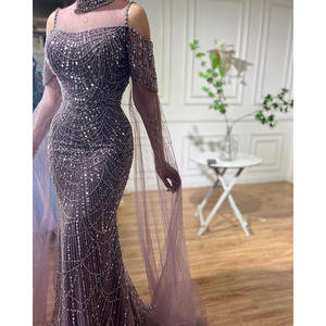 جديد الرقبة العالية حورية البحر فساتين السهرة النساء الترتر قطار مصلى حفلة موسيقية فساتين طويلة الأكمام - Product Image 3