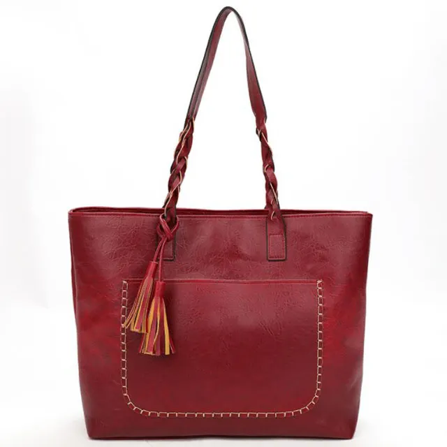 New High Quality Vintage Tassel Handbag Women Brown Leather Shoulder Bag Ladies Retro Tote Large PU Handbags 2021 Fashion Big