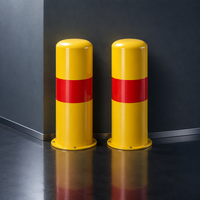 Borne de sécurité en acier à montage en surface avec feuille réfléchissante, dessus bombé et plaque de fixation, durable pour parking et entrepôt