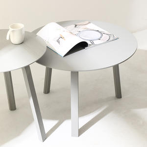Gray <b>Round</b> Coffee <b>Table</b> Wood Top <b>Small</b> Size Living Room Side <b>Table</b> Home Use - Product Image 3