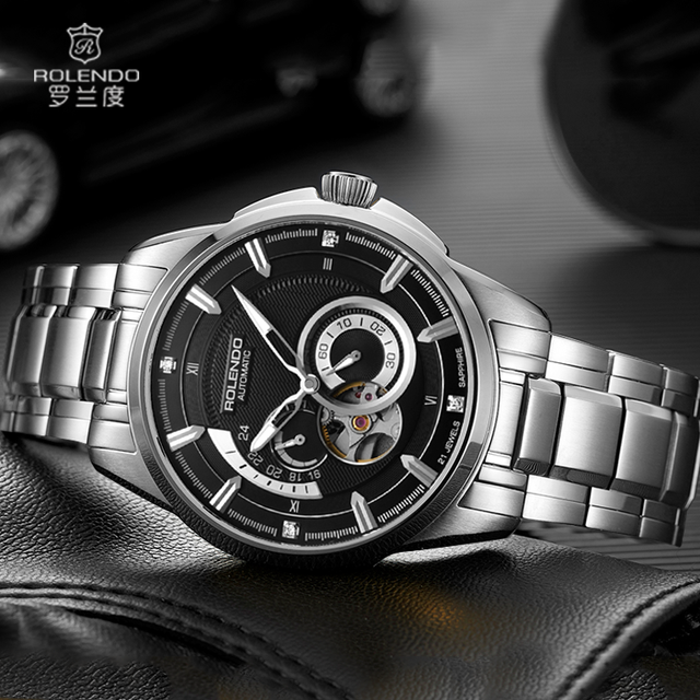 Stainless Steel Pointer Men's Fashion Business Watch Multi-Functional Calendar Fully Automatic Mechanical Movement Sapphire
