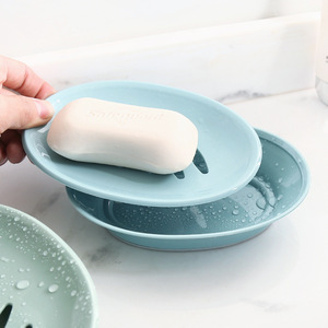 Oval Soap Dish Nordic Blue Plastic Draining Bathroom Soap Holder With Slots For Drainage - Product Image 2