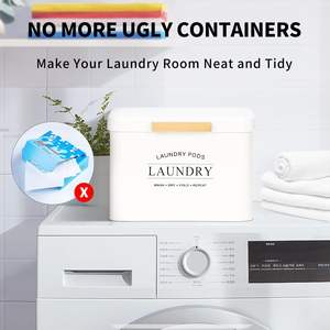 Conteneur de stockage de poudre de détergent à lessive en métal <span class=keywords><strong>Support</strong></span> mural Poubelle suspendue Poubelle à charpie Séchoir magnétique Porte-feuille - Product Image 5