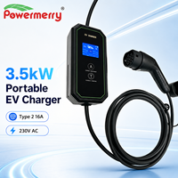 Pengisi Daya EV Portabel Tipe 2 3.5kW Baru 16A 230V AC CE TUV RoHS IP67 Perlindungan Kebocoran 5m Steker Kustom EU Rumah