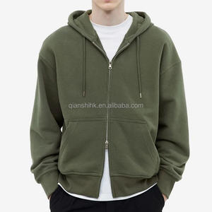 Sweat à capuche zippé en éponge française 100% coton personnalisé 450 Gsm Essential Vintage Sweat à capuche coupe carrée Logo personnalisé Sweat à capuche zippé complet - Product Image 3