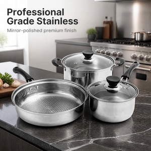 Professional 3pcs Cookware Set With Honeycomb Frying <b>Pan</b> Stockpot Saucepan Mirror Polished Stainless Steel Induction Pot Set - Product Image 4
