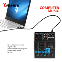 Table de mixage audio portable 4 canaux avec alimentation fantôme USB 48V, karaoké professionnel DJ pour 120dB SNR YARMEE OM03