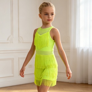 Abito <span class=keywords><strong>da</strong></span> ballo latino per bambine con strass e frange, senza maniche, per competizioni di Cha Cha, Samba, Rumba - Product Image 3