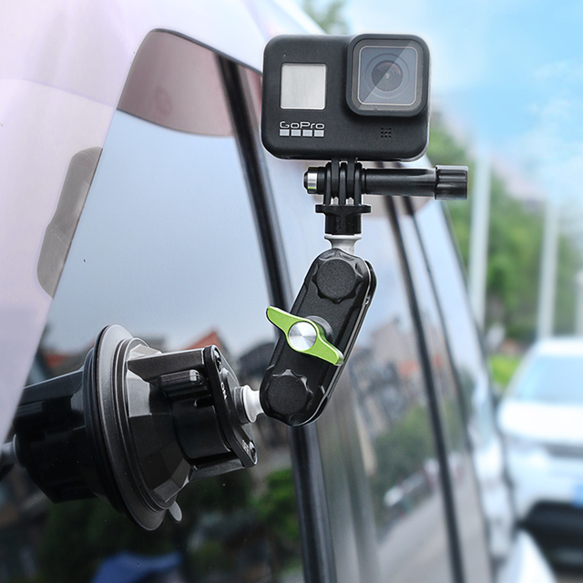 Aluminum Alloy Double Socket Arm Ball Head 1/4\" Screw Adapter Car Mount for GoPro for DJI Action & Cameras Suction Cup Joint