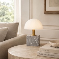 Lampe de table cube en marbre gris, dôme en verre opale, base carrée en pierre, décoration minimaliste moderne pour chambre à coucher, E26 E27