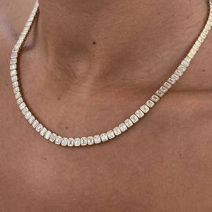 925 Sterling <b>Silver</b> Moissanite Emerald Cut Tennis Necklace Gold Plated Chic <b>Choker</b> Engagement Wedding Party Gift for Partner - Product Image 1