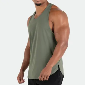 Custom breathable quick dry workout fitness sport running basic slit bottom singlets tank top for men