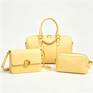 Ensemble de sacs à main en cuir véritable pour femmes, style Boston jaune, fermeture à rabat classique avec sangle amovible, usage quotidien - Product Image 5